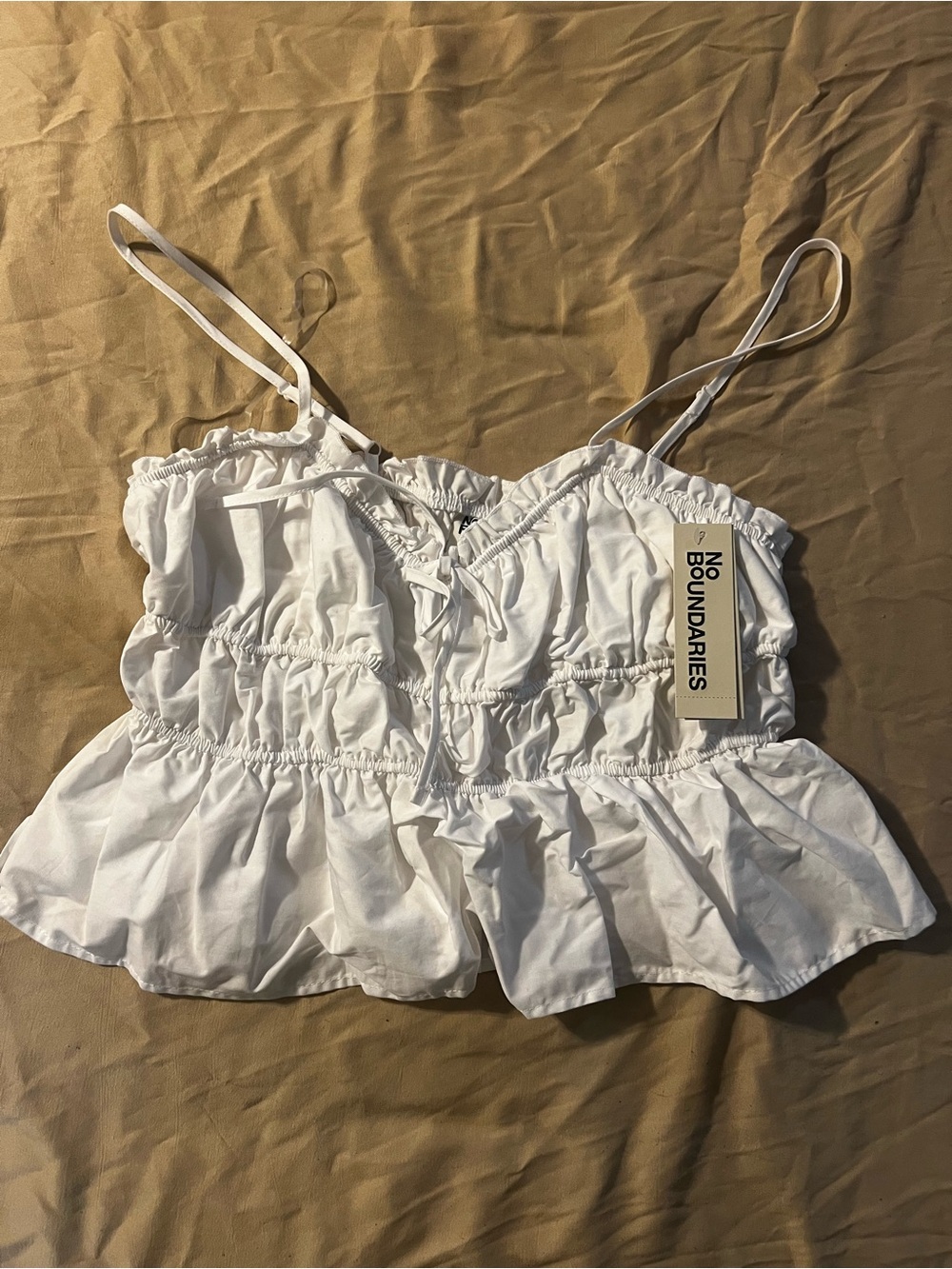 No Boundaries White Ruffled Smocked Cami with Adjustable Straps